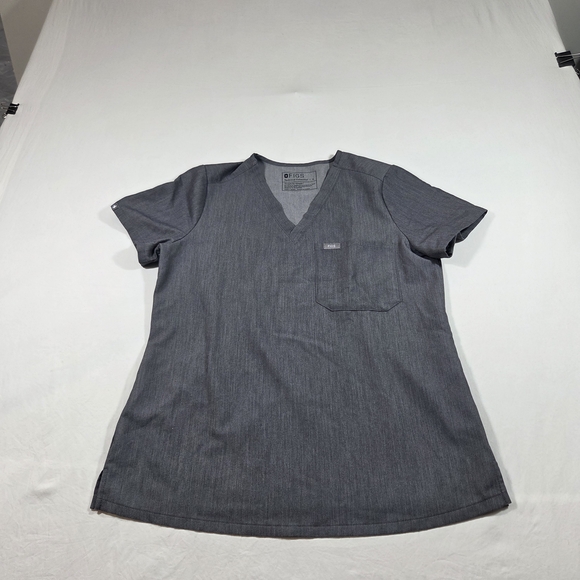 Figs Tops - Figs Scrubs Top Gray V-Neck Top Short Sleeve Nurse Top Charcoal
